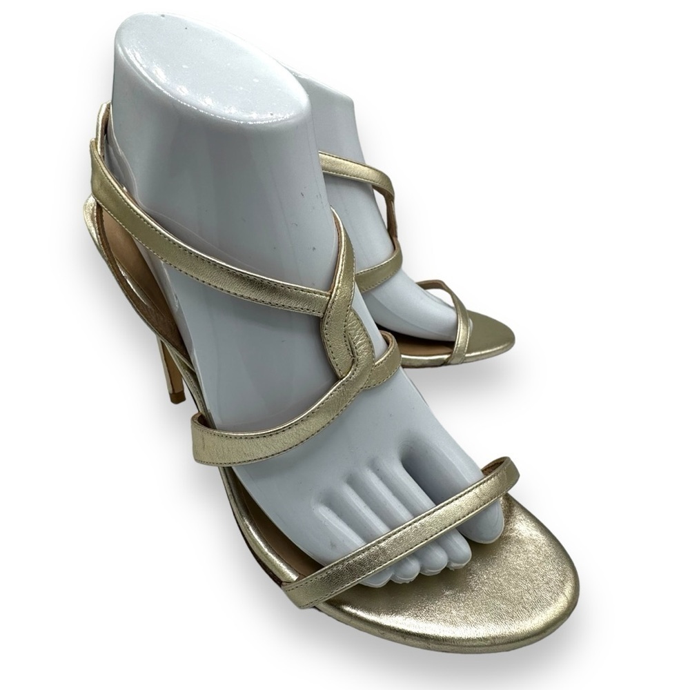 Stuart Weitzman Soiree 100 Strappy Slingback Heel Sandals, Platino, Size 9.5